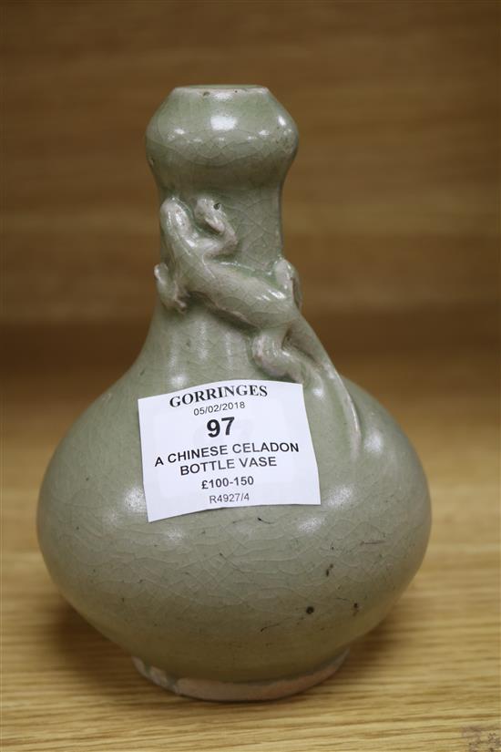 A Chinese celadon bottle vase H.15cm